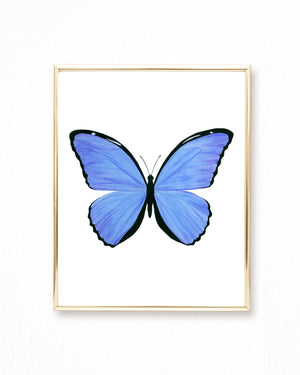 Watercolor Light Blue Butterfly Painting - Morpho menelaus butterfly - Art Print
