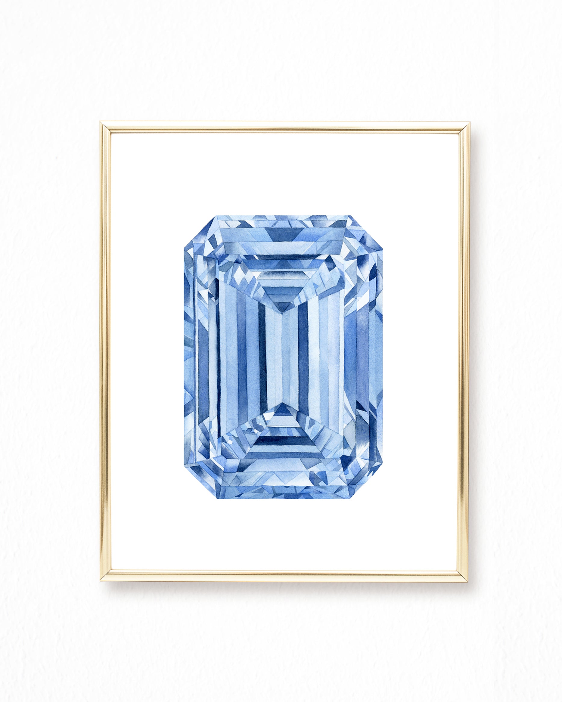 Watercolor Blue Diamond Emerald Cut Painting - Art Print