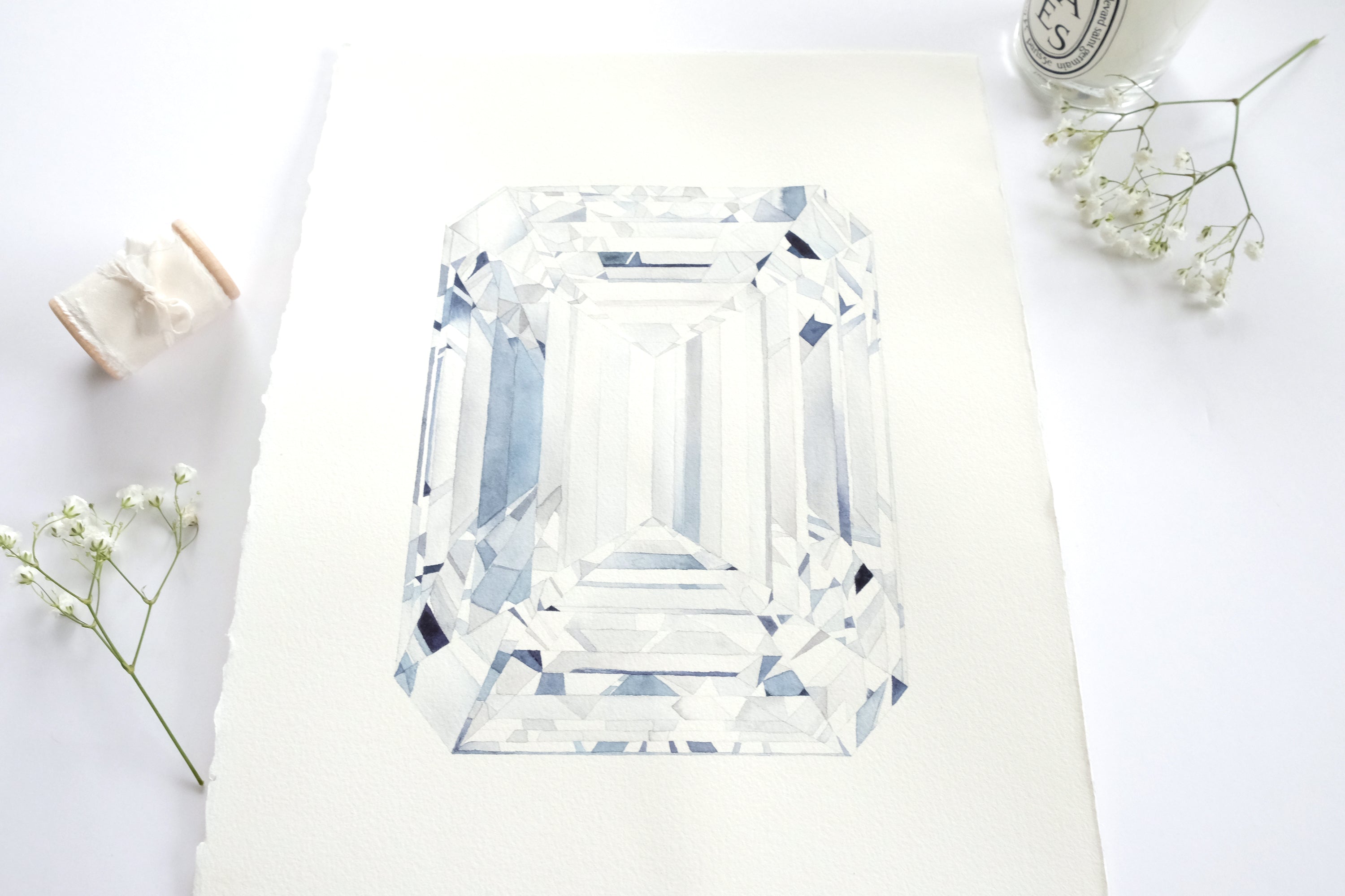 Original Painting - Watercolor Diamond Emerald