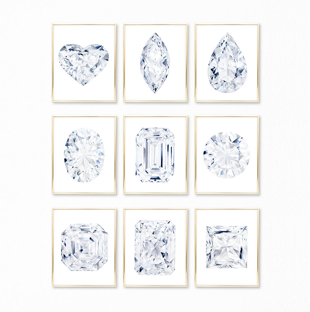 Watercolor Diamond Paintings - Collection of 9 Art Prints