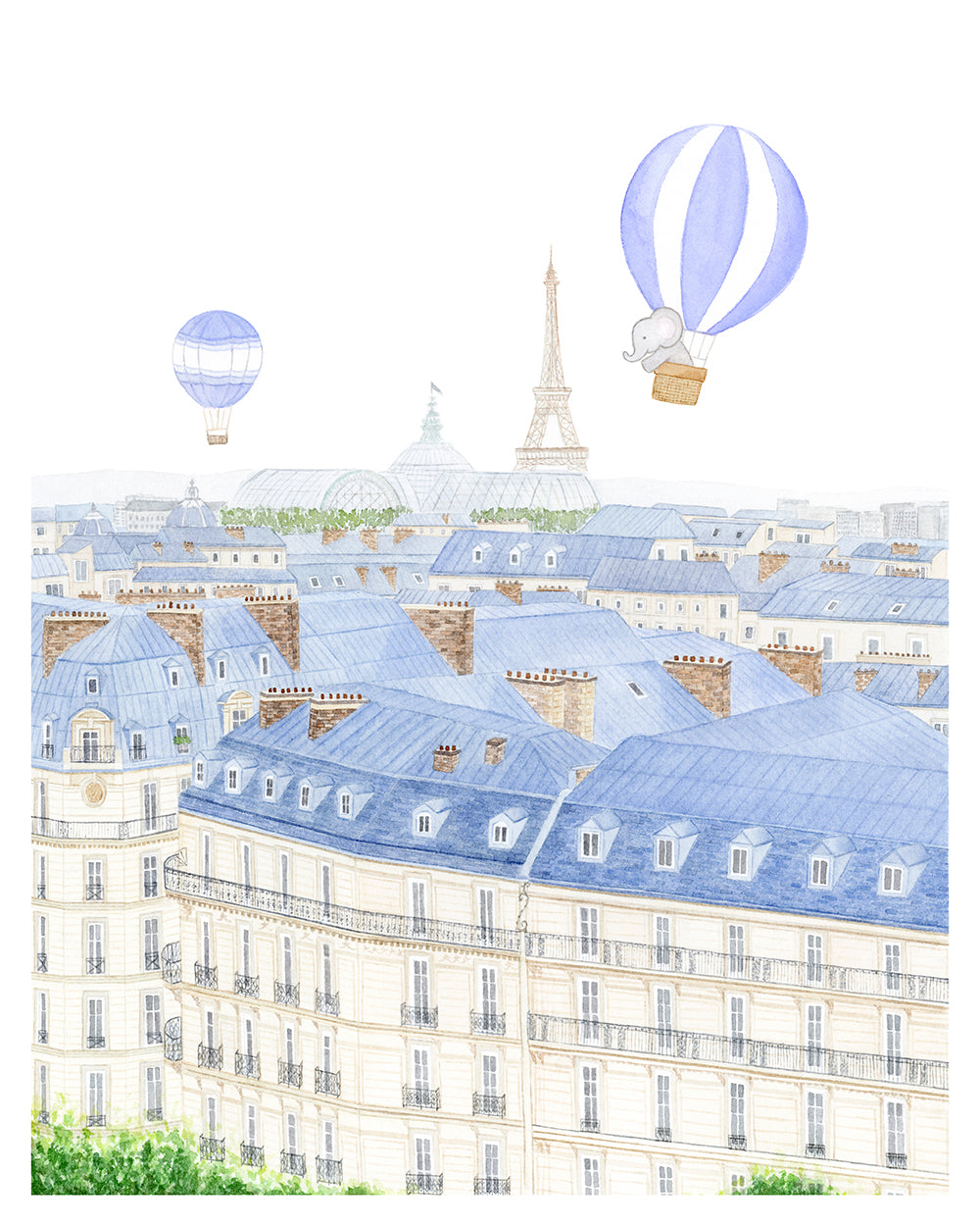 Emma the Elephant in Paris Painting Blue Balloon - Art Print