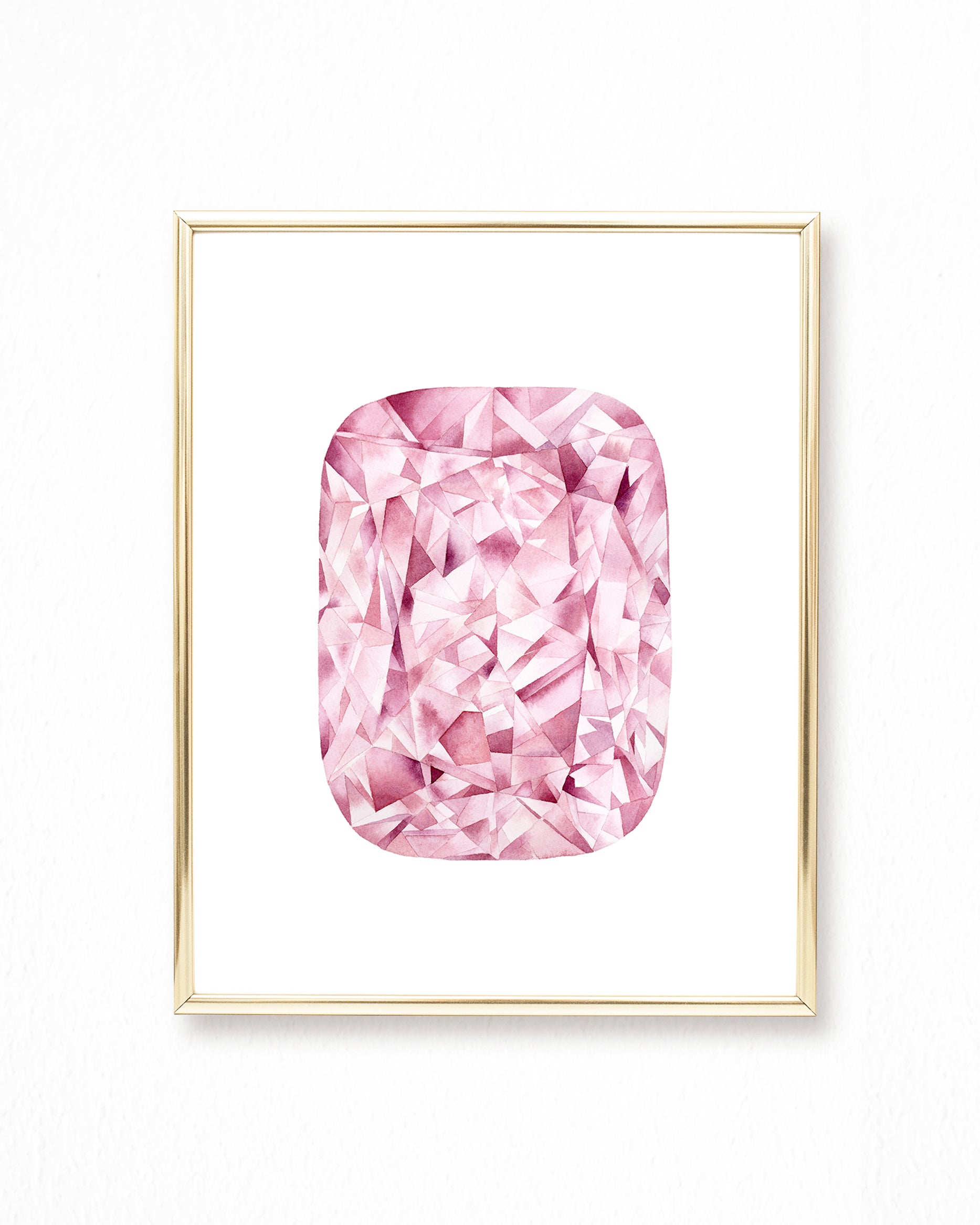 Watercolor Pink Diamond Radiant Cut Painting - Art Print