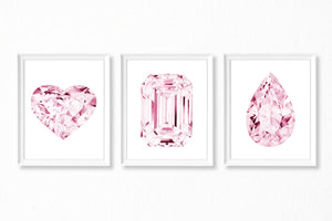 Watercolor Pink Diamond Paintings - Set of 3 Pink Diamonds