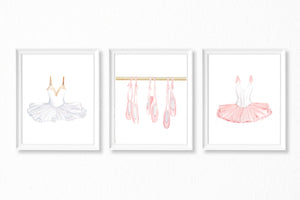 Pink Ballerina Nursery Watercolor Paintings - 3 Art Prints