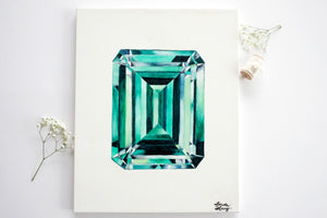 Original Painting - Watercolor Emerald on Canvas