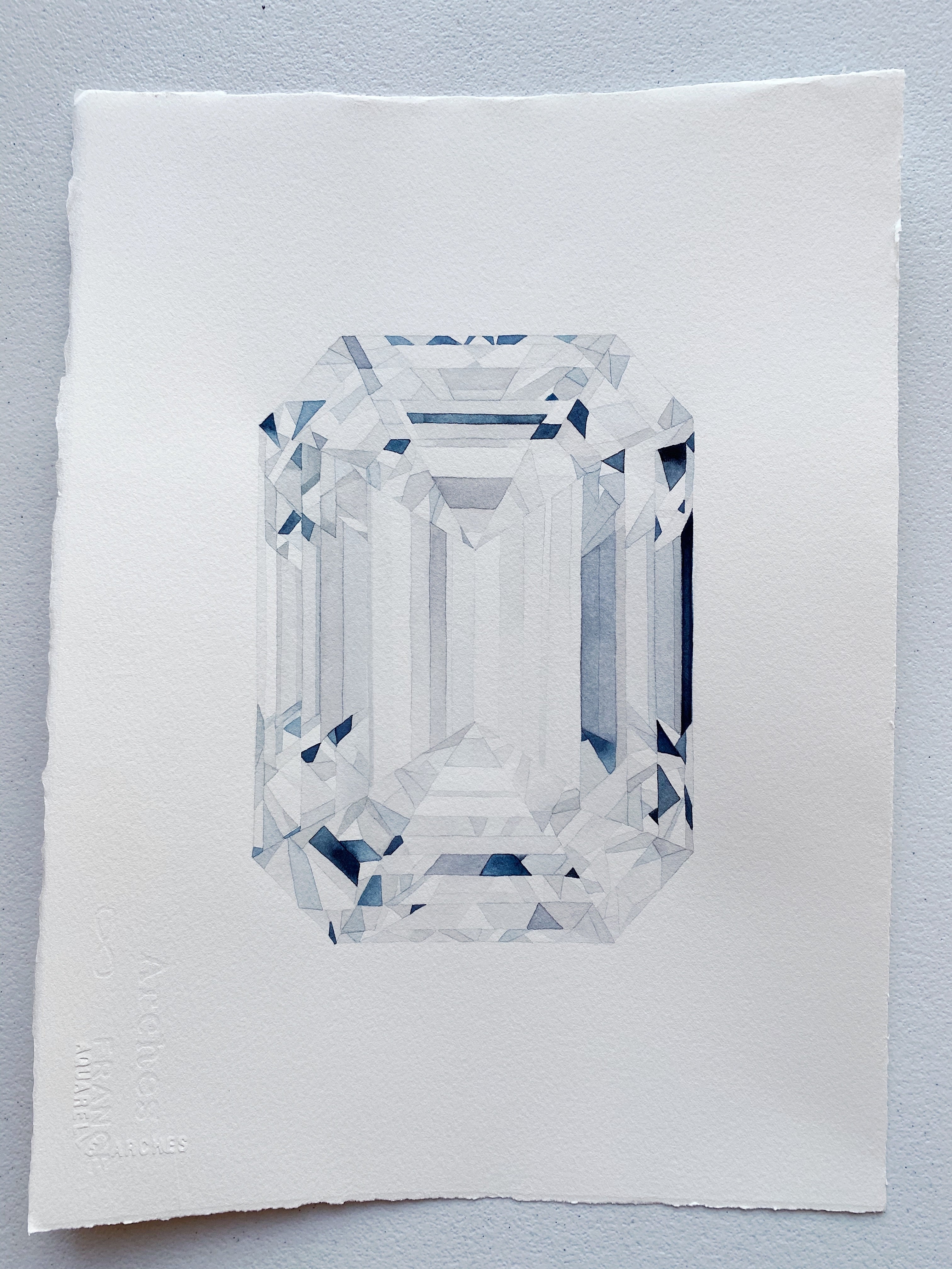 Original Painting - Watercolor Emerald Cut Diamond Painting 11x15 inches