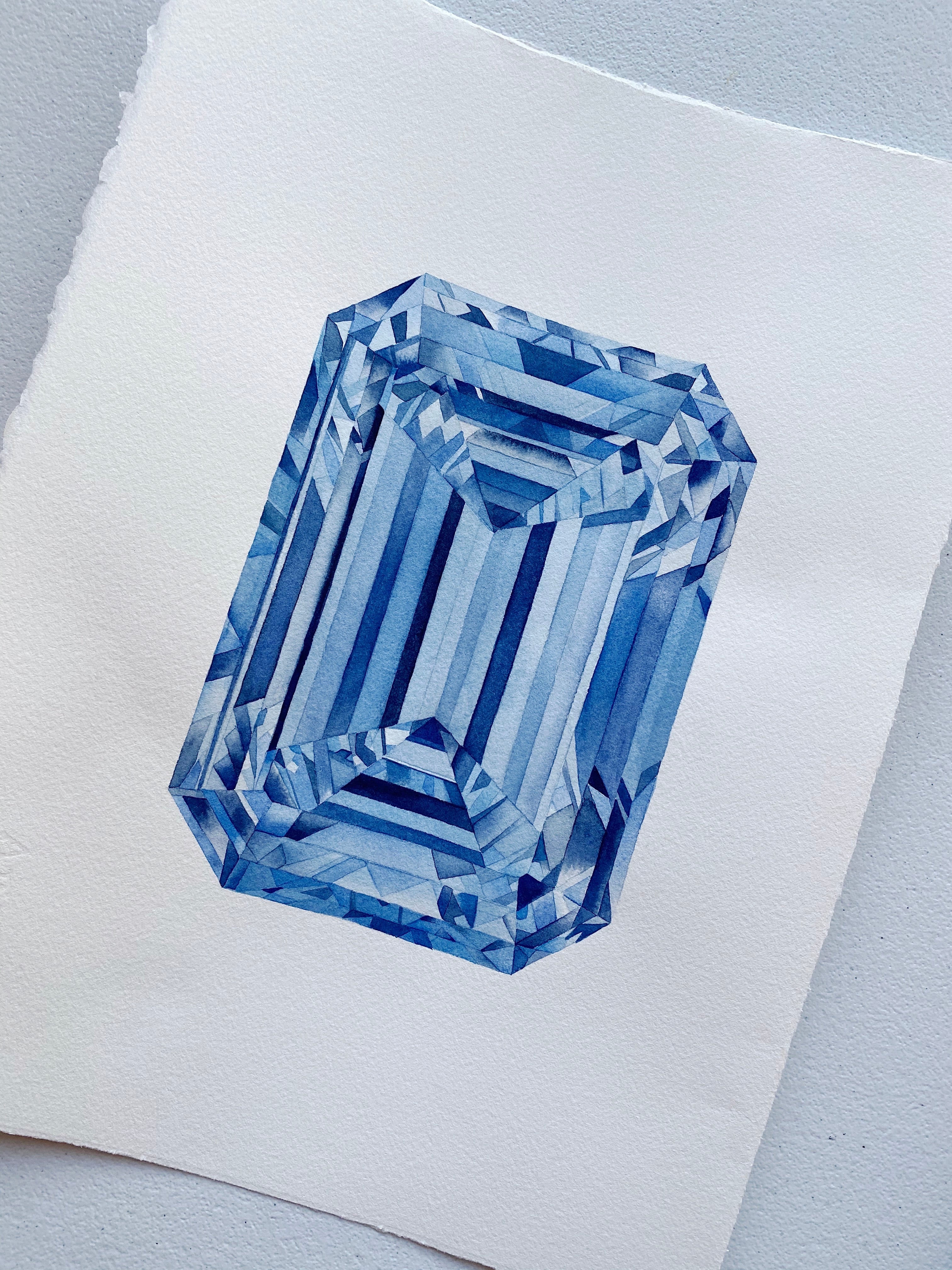 Original Painting - Watercolor Blue Diamond Gem 11x15 inches