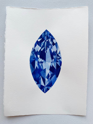 Original Painting - Watercolor Sapphire Marquise Gem 11x15 inches