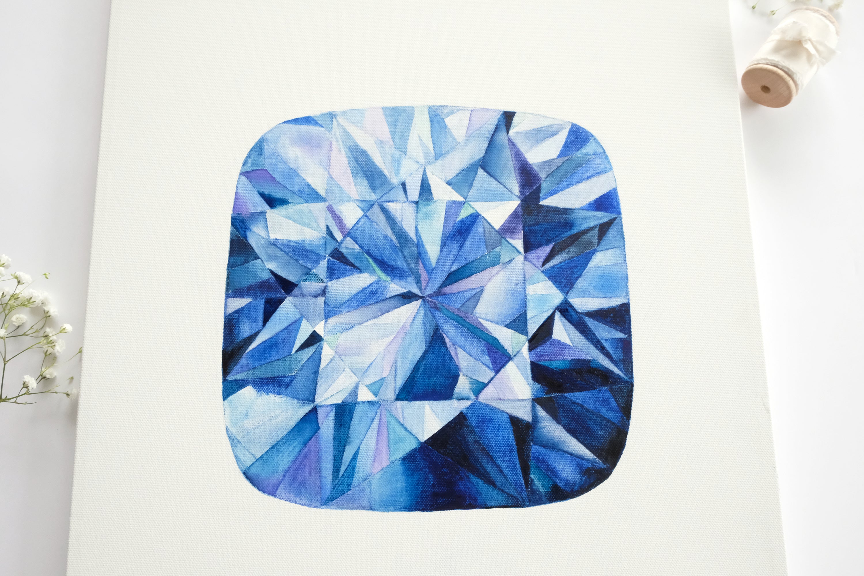 Original Painting - Watercolor Sapphire on Canvas