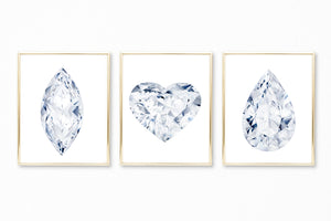 Watercolor Diamond Paintings - Set of 3 (Heart, Marquise, Pear)