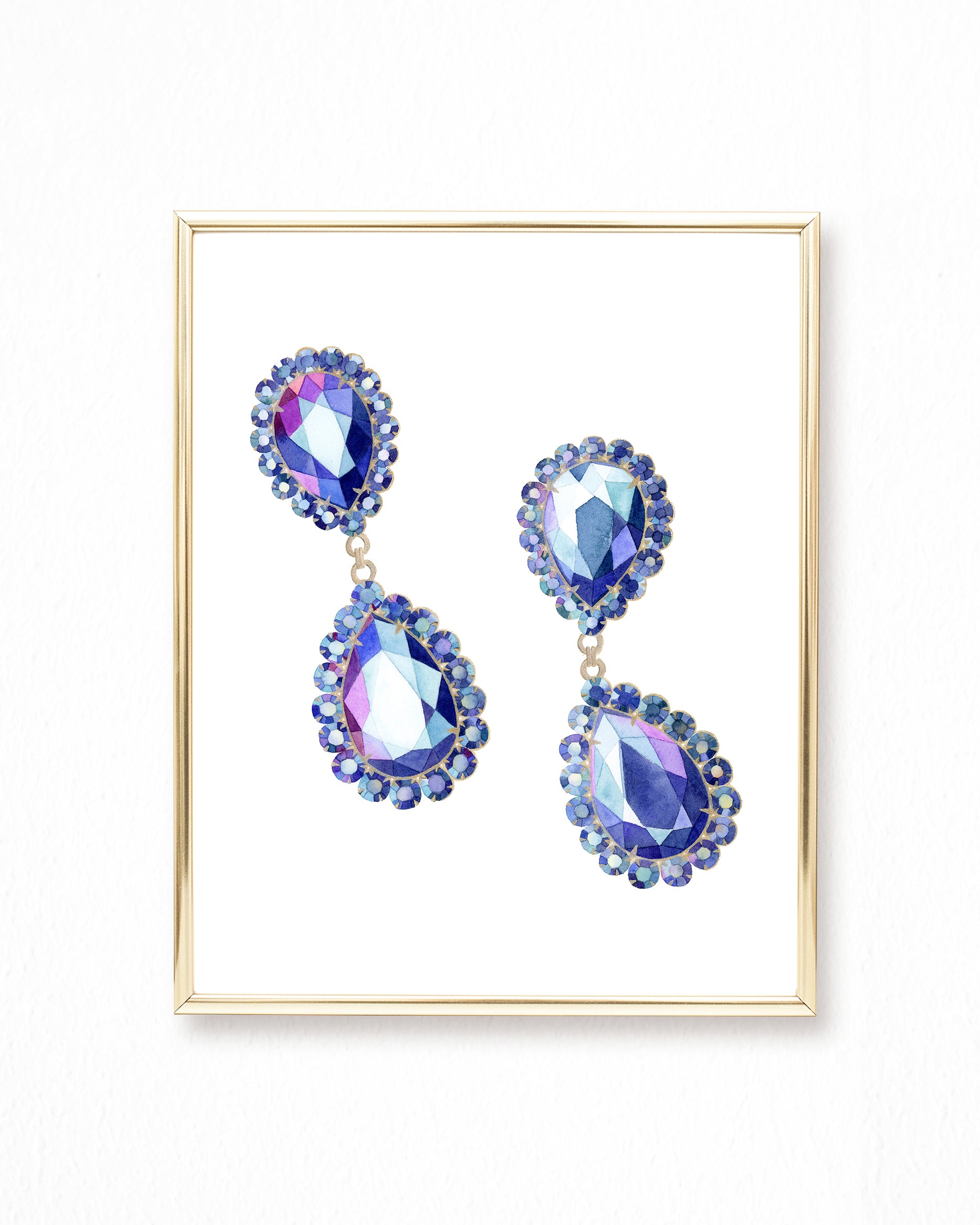 Watercolor Gemstone Earrings Painting - Jewelry Painting - Art Print